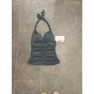 NWT Athleta Aqualuxe Dark Green Halter Ruched Tankini Size: XS